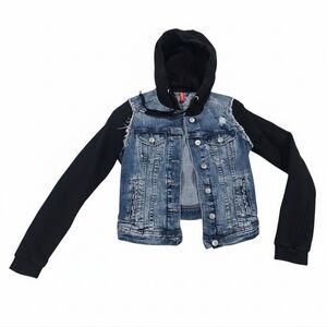 Divided Womens Jean Denim Long Sleeve Zip Up Hoodie Size US 4 Cotton Blend